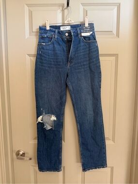 Abercrombie & Fitch Classic Straight-Leg Jeans in Washed Blue with Distress